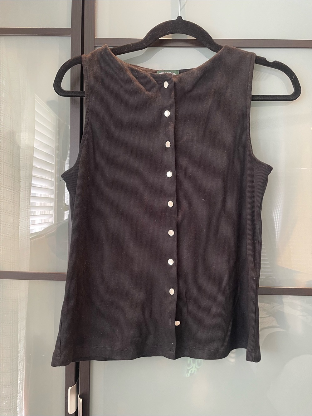 wild fable Black Ribbed Button-Front Tank